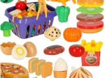 Plastic Cutting Food Set in Basket, 36 Pieces