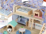 Portable wooden house in a suitcase – pet hotel with furniture and figures