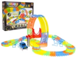 Fluorescencinė lenktynių trasa vaikams 3+ su lanksčiomis dalimis, 157 dalių, automobilis su LED ir 360° kilpa