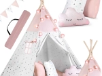 Vaikiškas teepee su girlianda ir lemputėmis NUKIDO – rožinis