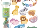 Wooden Lacing Zoo Animals WOOPIE GREEN, Montessori, 13 pieces