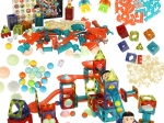 Magnetic building blocks with a light-up marble run