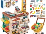 Woopie vaikiškas supermarketas su vežimėliu, kasa, skeneriu ir 48 priedais