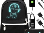 Vandeniui atsparus KRUZZEL kuprinė su USB ir šviečiančiu motyvu, 19 l