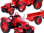 Metal red tractor with trailer 1:18 with rubber wheels