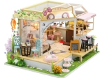 Miniature House Cat Café with Garden – DIY Kit with LED