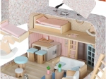 Dollhouse in a suitcase with wooden accessories and furniture