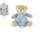 Plush teddy bear with pull-string music box and rattle, blue 18 × 18 cm