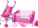 WOODY vaikų rinkinys su vežimėliu ir lovyte