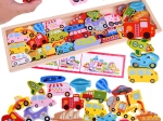 Large Wooden Alphabet Vehicle Set – 27 Pieces, Puzzle and Sorting